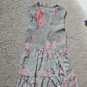 Sleeveless Floral Midi Dress in Sage Green and Coral